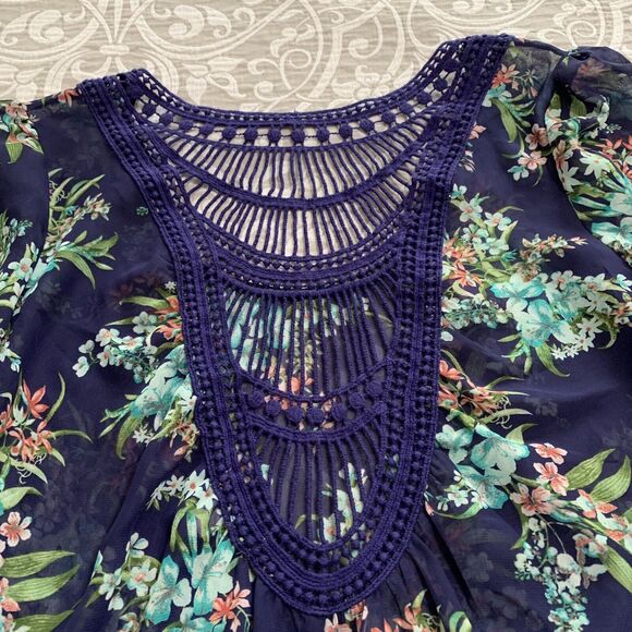 Charming Charlie Top Women Small ScoopNeck Sheer Floral Babydoll Lace Fairy Boho - Picture 9 of 9